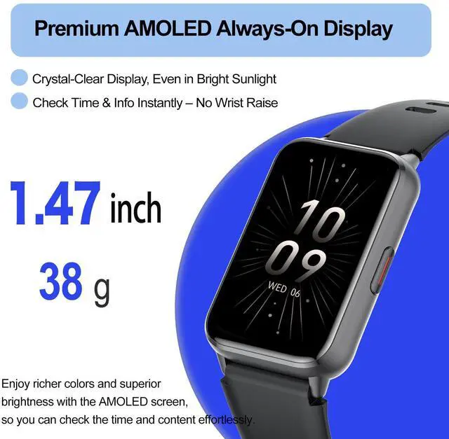 Alt view image 3 of 7 - Fitness Tracker (Answer/Make Calls), Smart Watch for Women Men, with 1.47 AMOLED Always-On Display, 24/7 Heart Rate, Sleep Tracking, 110+ Sport Modes, Waterproof, Compatible for Android Phone