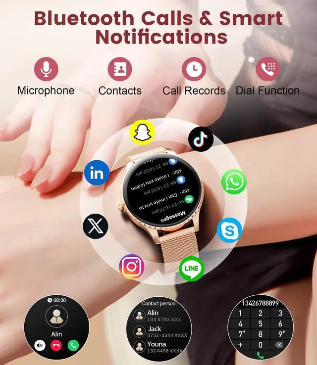 Alt view image 2 of 7 - Smart Watch for Women(Answer/Make Calls),1.32" AMOLED Display Fitness Tracker with121 Sports Modes,Heart Rate & Sleep Monitor,Activity Trackers IP68 Waterproof 2 Straps, for Android iOS