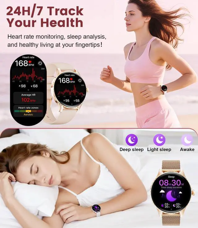 Alt view image 7 of 7 - Smart Watch for Women(Answer/Make Calls),1.32" AMOLED Display Fitness Tracker with121 Sports Modes,Heart Rate & Sleep Monitor,Activity Trackers IP68 Waterproof 2 Straps, for Android iOS
