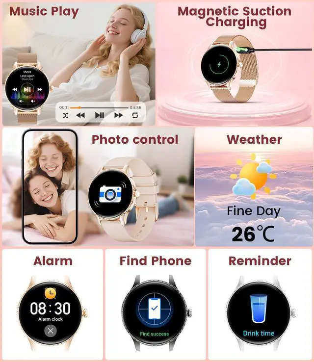 Alt view image 4 of 7 - Smart Watch for Women(Answer/Make Calls),1.32" AMOLED Display Fitness Tracker with121 Sports Modes,Heart Rate & Sleep Monitor,Activity Trackers IP68 Waterproof 2 Straps, for Android iOS