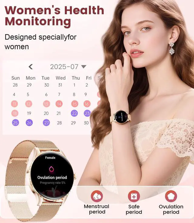 Alt view image 6 of 7 - Smart Watch for Women(Answer/Make Calls),1.32" AMOLED Display Fitness Tracker with121 Sports Modes,Heart Rate & Sleep Monitor,Activity Trackers IP68 Waterproof 2 Straps, for Android iOS