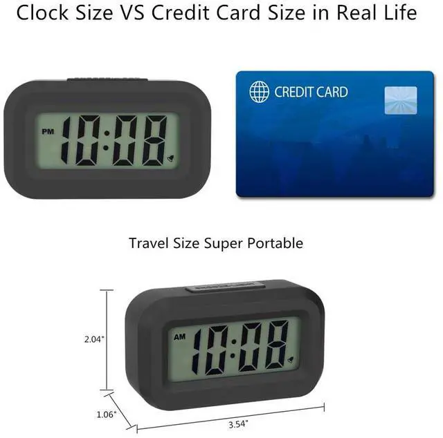 Alt view image 2 of 6 - Small Digital Travel Alarm Clock,Simple Operation,Easy to Read,Ascending Alarm,12/24Hr,Snooze Soft Light for Bedside,AAA Battery Operated,Black