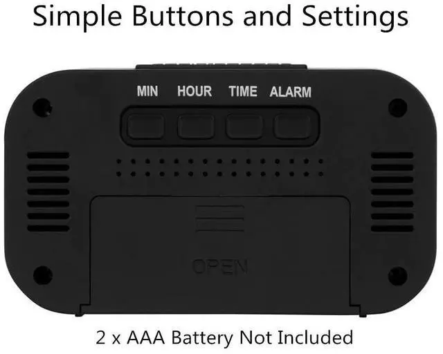 Alt view image 4 of 6 - Small Digital Travel Alarm Clock,Simple Operation,Easy to Read,Ascending Alarm,12/24Hr,Snooze Soft Light for Bedside,AAA Battery Operated,Black