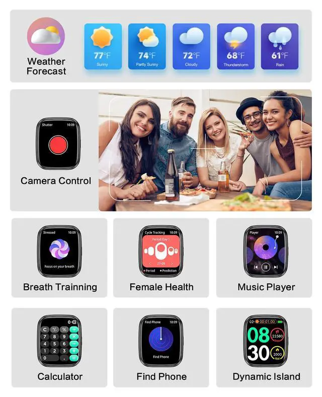 Alt view image 6 of 6 - Smart Watches for Men/Women, 1.75" Bluetooth Call, AI Voice Smartwatch, 24/7 Heart Rate Monitor, Blood Pressure/SpO2/Sleep Tracker, IP68 Waterproof, 100+ Sports Fitness Tracker for Android iOS Black