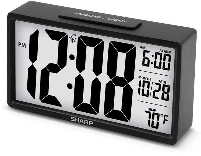 Main image of Alarm Clock with Easy to Read 2.8'' Jumbo Screen with Indoor Temperature, Nightlight, Calendar, Battery Operated Digital Clock for Bedrooms or Travel, Black (SPC5026AMZ)