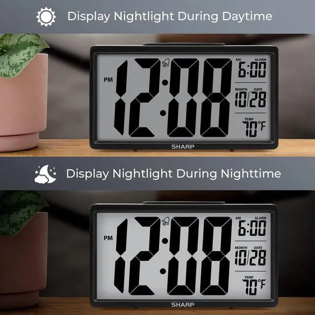 Alt view image 2 of 5 - Alarm Clock with Easy to Read 2.8'' Jumbo Screen with Indoor Temperature, Nightlight, Calendar, Battery Operated Digital Clock for Bedrooms or Travel, Black (SPC5026AMZ)