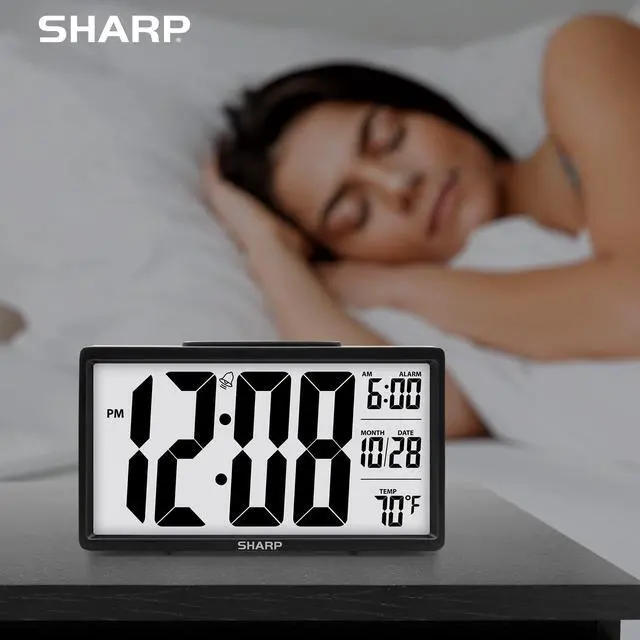 Alt view image 4 of 5 - Alarm Clock with Easy to Read 2.8'' Jumbo Screen with Indoor Temperature, Nightlight, Calendar, Battery Operated Digital Clock for Bedrooms or Travel, Black (SPC5026AMZ)
