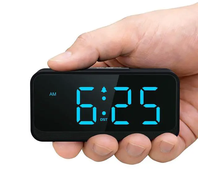 Main image of Battery Operated Small Alarm Clock: Digital Compact Large Display Cordless Clock for Bedroom Travel - Simple to Use for Seniors Teens Blue Digits