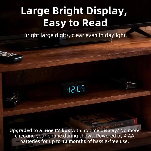 Alt view image 5 of 7 - Battery Operated Small Alarm Clock: Digital Compact Large Display Cordless Clock for Bedroom Travel - Simple to Use for Seniors Teens Blue Digits