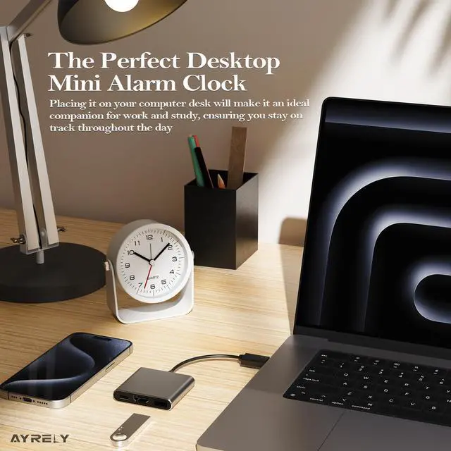 Alt view image 4 of 7 - ® 3.5 Inch Small Analog Alarm Clocks,Battery Operated Desk Clock,Cute Table Clock with LightAdjustable Angle for Travel,Bedside,Bedroom,Kids,Living Room Decor (White)