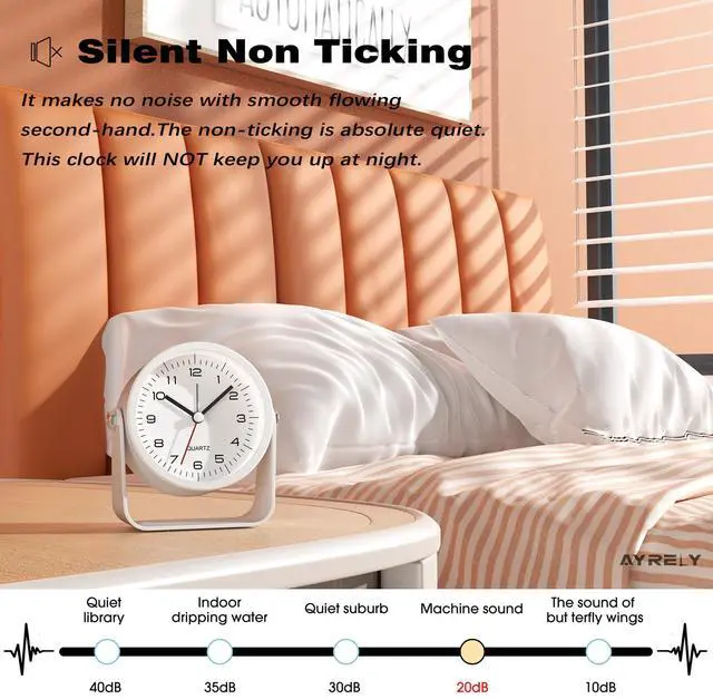 Alt view image 6 of 7 - ® 3.5 Inch Small Analog Alarm Clocks,Battery Operated Desk Clock,Cute Table Clock with LightAdjustable Angle for Travel,Bedside,Bedroom,Kids,Living Room Decor (White)