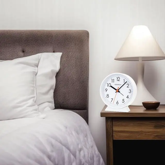 Alt view image 6 of 6 - No Ticking Silent Alarm Clock,Easy to Read and Use,Ascending Sound,1 AA Battery Operated,Snooze Light,Bedside Desk Clock,White