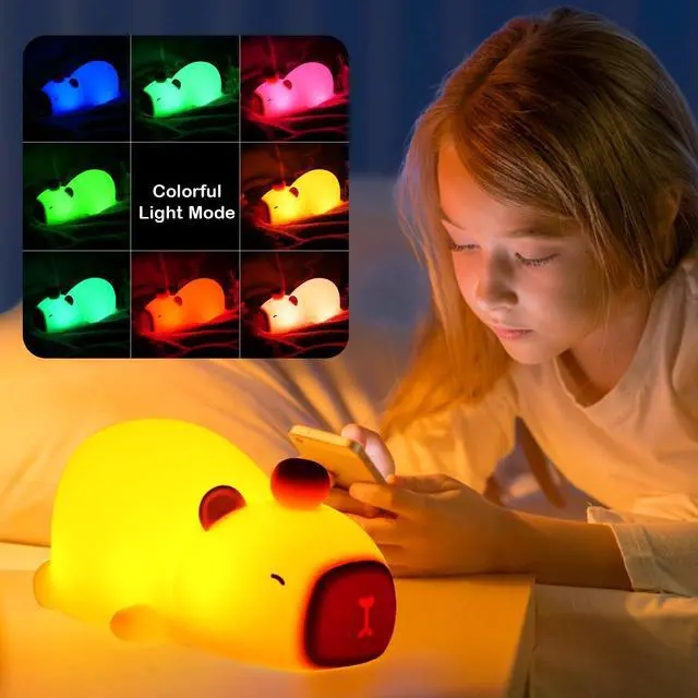 Alt view image 4 of 7 - Capybara Night Light Cute Squishy Silicone Nursery Nightlight Dimmable Animal Bedside Lamp with Tap Control Christmas Gift for Kids Girls Boys Women