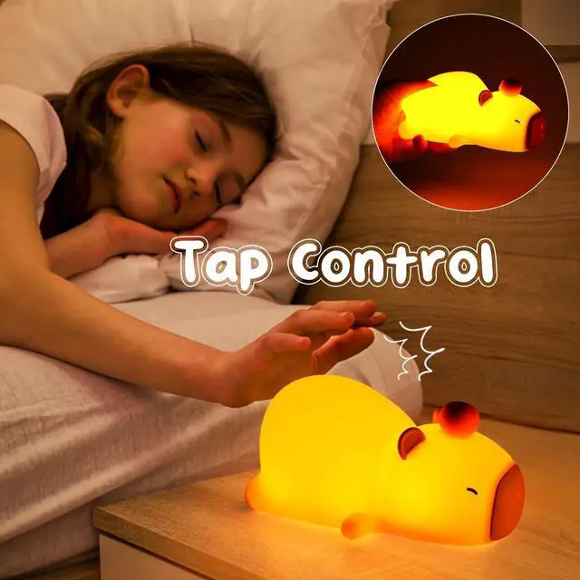 Alt view image 6 of 7 - Capybara Night Light Cute Squishy Silicone Nursery Nightlight Dimmable Animal Bedside Lamp with Tap Control Christmas Gift for Kids Girls Boys Women