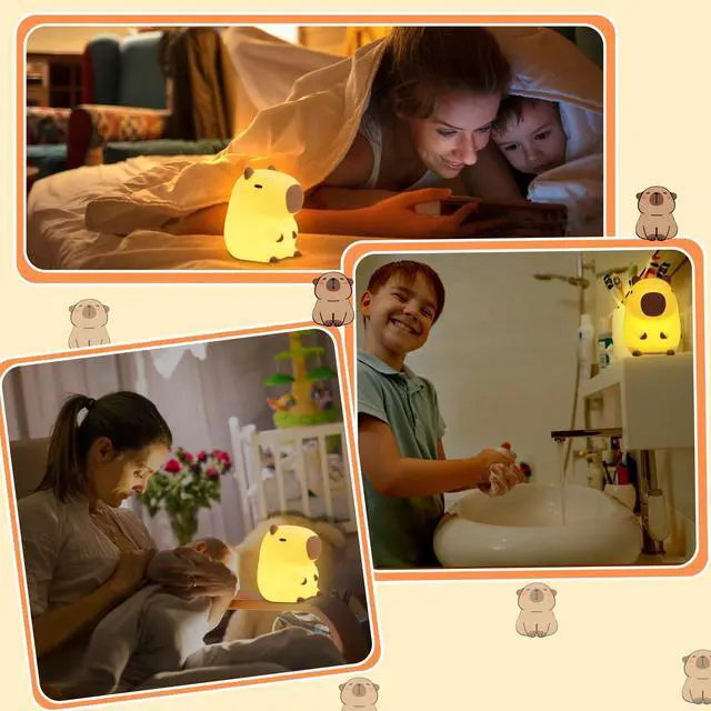 Alt view image 3 of 7 - Capybara Night Light, Capybara Gifts for Kid Friend, Animal Squishy Silicone Nursery Lamp with Timer Dimmable, Rechargeable Bedroom Bedside Decor Birthday Graduation Xmas Present for Boy Girl