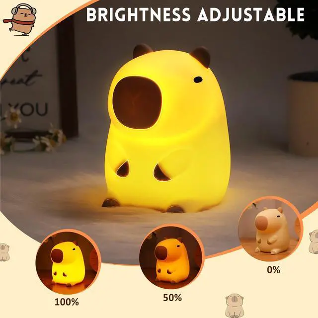 Alt view image 5 of 7 - Capybara Night Light, Capybara Gifts for Kid Friend, Animal Squishy Silicone Nursery Lamp with Timer Dimmable, Rechargeable Bedroom Bedside Decor Birthday Graduation Xmas Present for Boy Girl