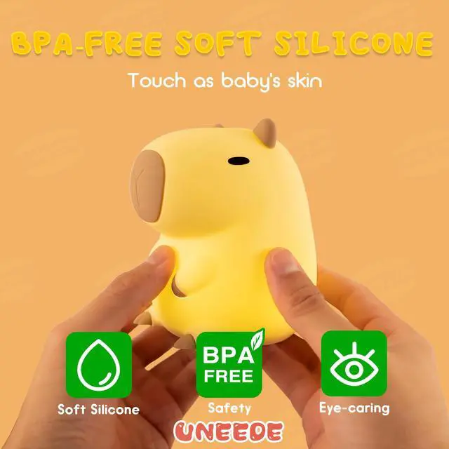 Alt view image 2 of 7 - Cute Capybara Night Light, Novelty Animal Silicone Nursery Night Light Rechargeable Table Bedside Lamp with Touch Sensor for Bedroom Living Room Squishy Capybara Stuff Boys Girls Gifts