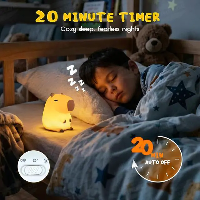 Alt view image 4 of 7 - Cute Capybara Night Light, Novelty Animal Silicone Nursery Night Light Rechargeable Table Bedside Lamp with Touch Sensor for Bedroom Living Room Squishy Capybara Stuff Boys Girls Gifts