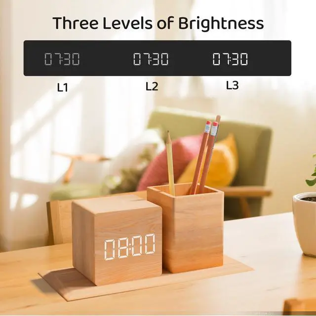 Alt view image 3 of 7 - Alarm Clock for Bedrooms, Silent Alarm Clock for Students, Smart LED Digital Alarm Clock, Three Alarm Settings, 3-Level Brightness, Silent Auto Off Screen