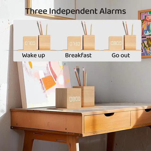 Alt view image 2 of 7 - Alarm Clock for Bedrooms, Silent Alarm Clock for Students, Smart LED Digital Alarm Clock, Three Alarm Settings, 3-Level Brightness, Silent Auto Off Screen