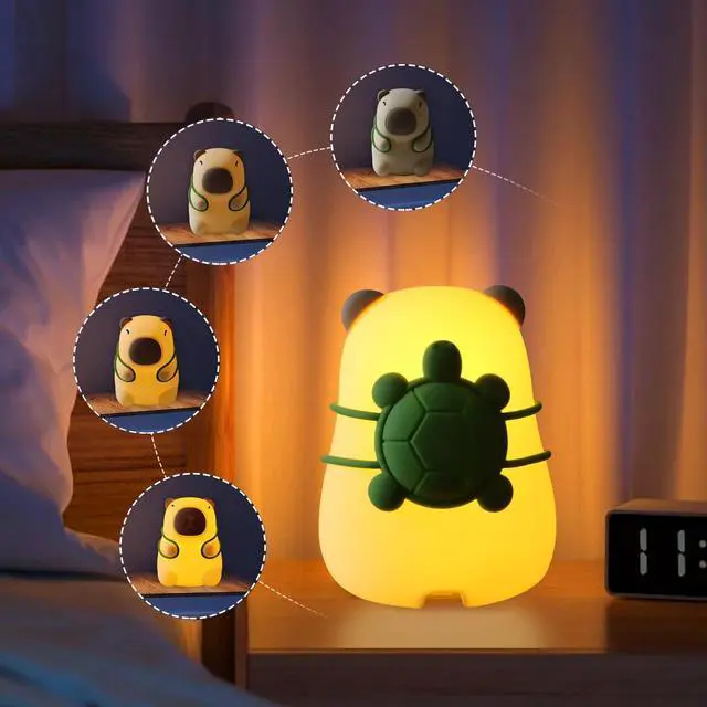 Main image of Capybara Night Light for Kids - Adjustable 3 Brightness Levels & 7 RGB Colors, Squishy Animal Decor & Portable Charging Touch Lamp