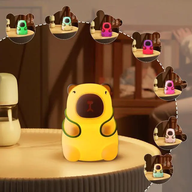 Alt view image 2 of 7 - Capybara Night Light for Kids - Adjustable 3 Brightness Levels & 7 RGB Colors, Squishy Animal Decor & Portable Charging Touch Lamp