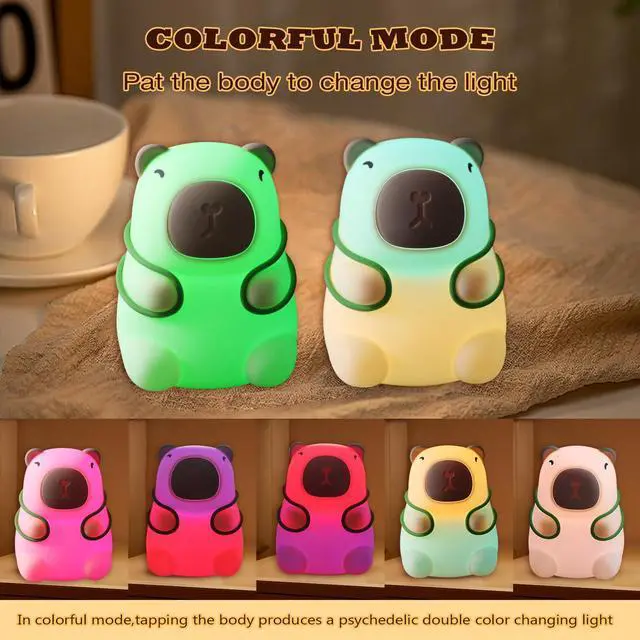 Alt view image 4 of 7 - Capybara Night Light for Kids - Adjustable 3 Brightness Levels & 7 RGB Colors, Squishy Animal Decor & Portable Charging Touch Lamp