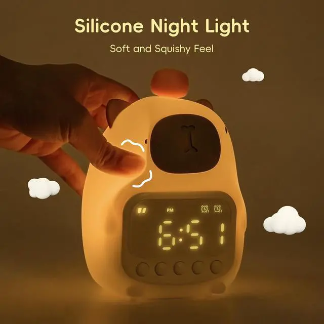Alt view image 7 of 7 - Capybara Alarm Clock with Night Light for Kids, Cute Toddler Alarm Clocks for Bedrooms Ok to Wake Clocks for Girls and Boys, Silicone Animal Tabletop Lamp for Kid, RGB Color