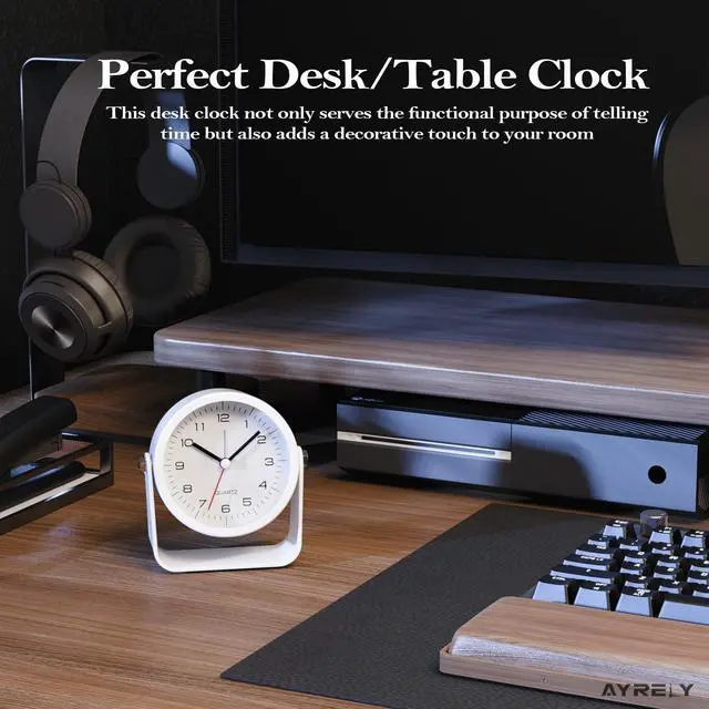 Alt view image 3 of 7 - ® 3.5 Inch Small Analog Alarm Clocks,Battery Operated Desk Clock,Cute Table Clock with LightAdjustable Angle for Travel,Bedside,Bedroom,Kids,Living Room Decor (White)