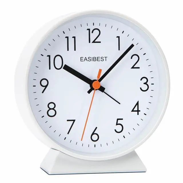 Main image of No Ticking Silent Alarm Clock,Easy to Read and Use,Ascending Sound,1 AA Battery Operated,Snooze Light,Bedside Desk Clock,White