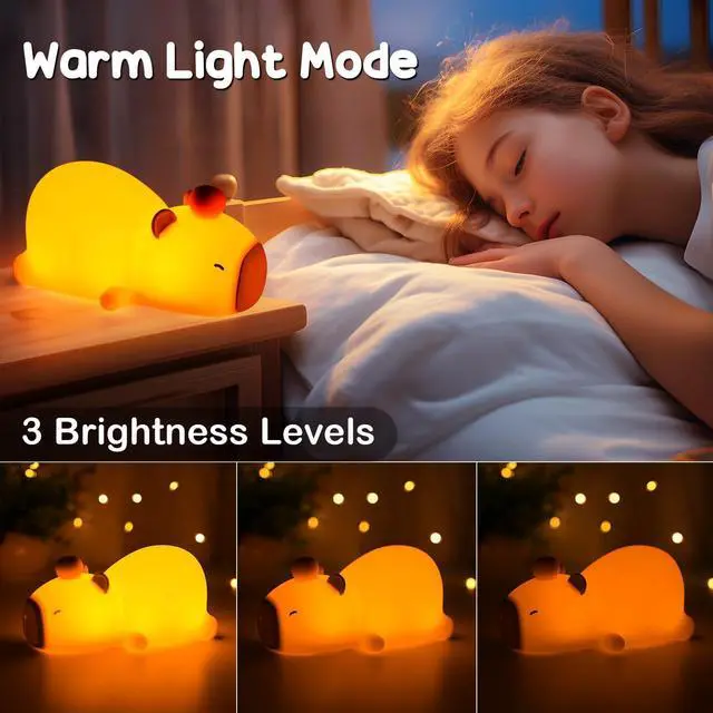 Alt view image 3 of 7 - Capybara Night Light Cute Squishy Silicone Nursery Nightlight Dimmable Animal Bedside Lamp with Tap Control Christmas Gift for Kids Girls Boys Women