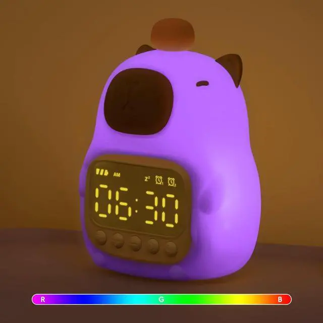 Main image of Capybara Alarm Clock with Night Light for Kids, Cute Toddler Alarm Clocks for Bedrooms Ok to Wake Clocks for Girls and Boys, Silicone Animal Tabletop Lamp for Kid, RGB Color