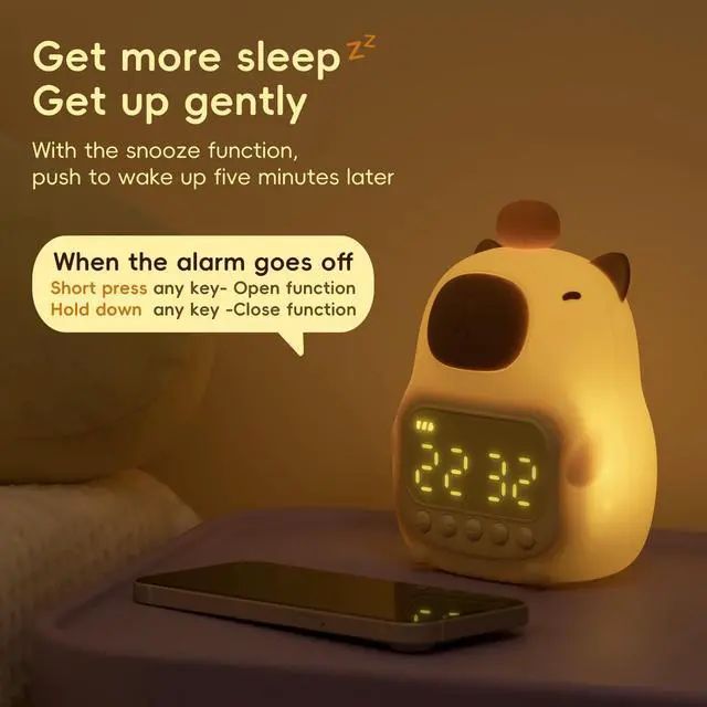 Alt view image 6 of 7 - Capybara Alarm Clock with Night Light for Kids, Cute Toddler Alarm Clocks for Bedrooms Ok to Wake Clocks for Girls and Boys, Silicone Animal Tabletop Lamp for Kid, RGB Color