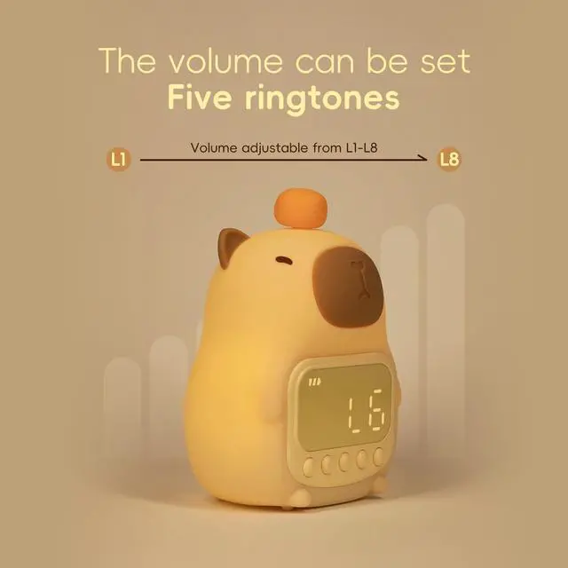 Alt view image 5 of 7 - Capybara Alarm Clock with Night Light for Kids, Cute Toddler Alarm Clocks for Bedrooms Ok to Wake Clocks for Girls and Boys, Silicone Animal Tabletop Lamp for Kid, RGB Color