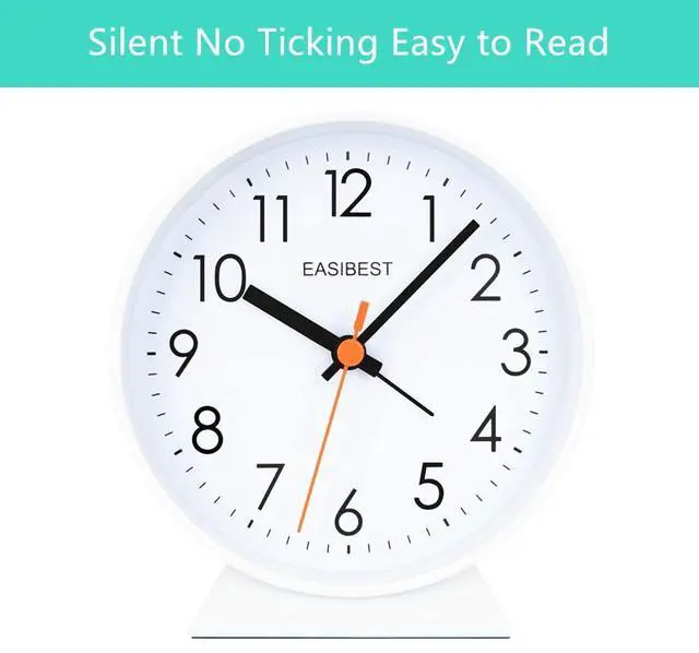 Alt view image 2 of 6 - No Ticking Silent Alarm Clock,Easy to Read and Use,Ascending Sound,1 AA Battery Operated,Snooze Light,Bedside Desk Clock,White