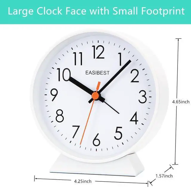Alt view image 3 of 6 - No Ticking Silent Alarm Clock,Easy to Read and Use,Ascending Sound,1 AA Battery Operated,Snooze Light,Bedside Desk Clock,White