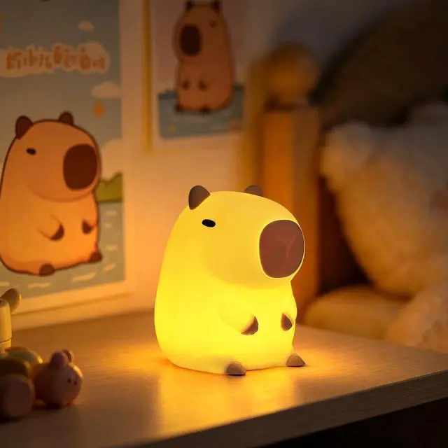 Alt view image 7 of 7 - Capybara Night Light, Capybara Gifts for Kid Friend, Animal Squishy Silicone Nursery Lamp with Timer Dimmable, Rechargeable Bedroom Bedside Decor Birthday Graduation Xmas Present for Boy Girl