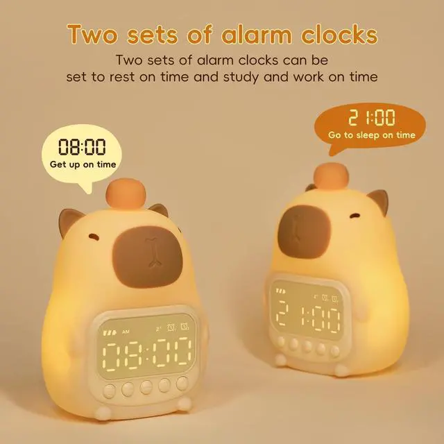 Alt view image 4 of 7 - Capybara Alarm Clock with Night Light for Kids, Cute Toddler Alarm Clocks for Bedrooms Ok to Wake Clocks for Girls and Boys, Silicone Animal Tabletop Lamp for Kid, RGB Color