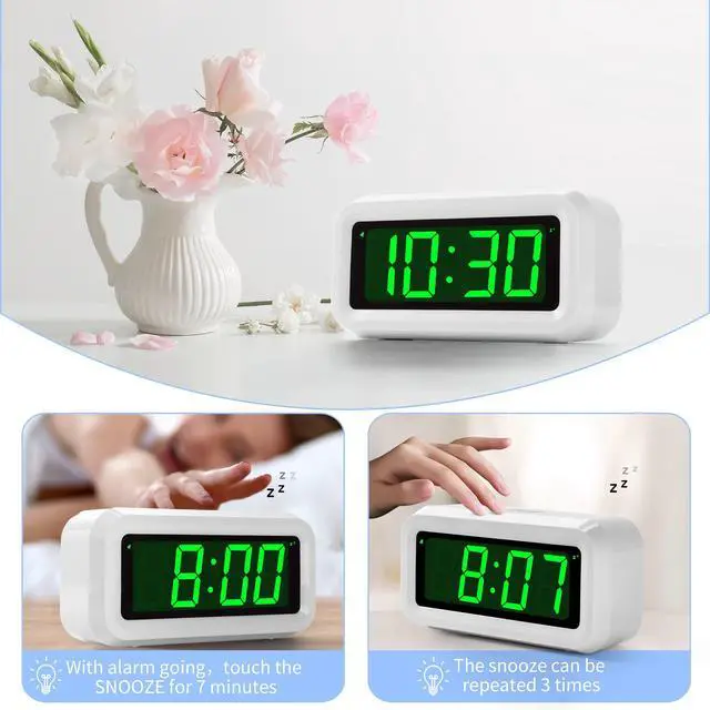 Alt view image 5 of 7 - 12 Inch Large Display Digital Alarm Clock for Kids & Adults, Dimmable LED Clock with Adjustable Brightness, Easy Snooze, Battery Operated Cordless Desk Clock for Bedroom, Kitchen, (White
