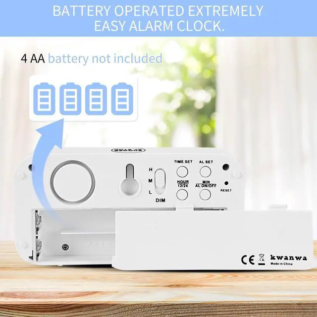 Alt view image 4 of 7 - 12 Inch Large Display Digital Alarm Clock for Kids & Adults, Dimmable LED Clock with Adjustable Brightness, Easy Snooze, Battery Operated Cordless Desk Clock for Bedroom, Kitchen, (White