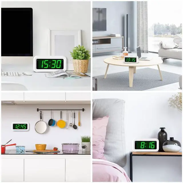 Alt view image 7 of 7 - 12 Inch Large Display Digital Alarm Clock for Kids & Adults, Dimmable LED Clock with Adjustable Brightness, Easy Snooze, Battery Operated Cordless Desk Clock for Bedroom, Kitchen, (White