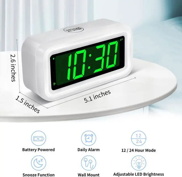 Alt view image 2 of 7 - 12 Inch Large Display Digital Alarm Clock for Kids & Adults, Dimmable LED Clock with Adjustable Brightness, Easy Snooze, Battery Operated Cordless Desk Clock for Bedroom, Kitchen, (White