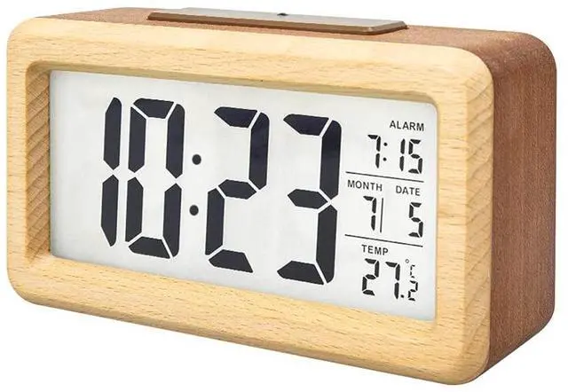 Main image of Wooden Digital Battery Operated Alarm Clocks for Bedrooms, Beside, Table, Desk
