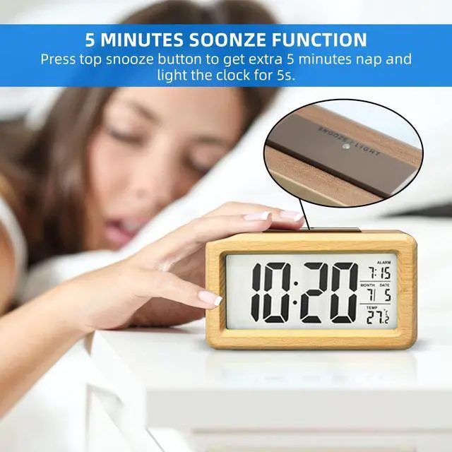 Alt view image 4 of 7 - Wooden Digital Battery Operated Alarm Clocks for Bedrooms, Beside, Table, Desk