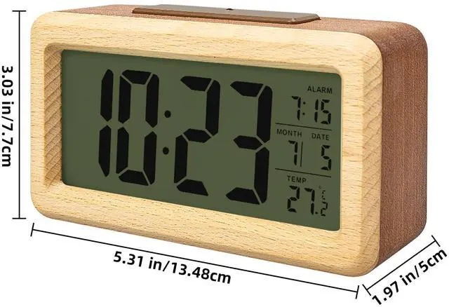 Alt view image 2 of 7 - Wooden Digital Battery Operated Alarm Clocks for Bedrooms, Beside, Table, Desk