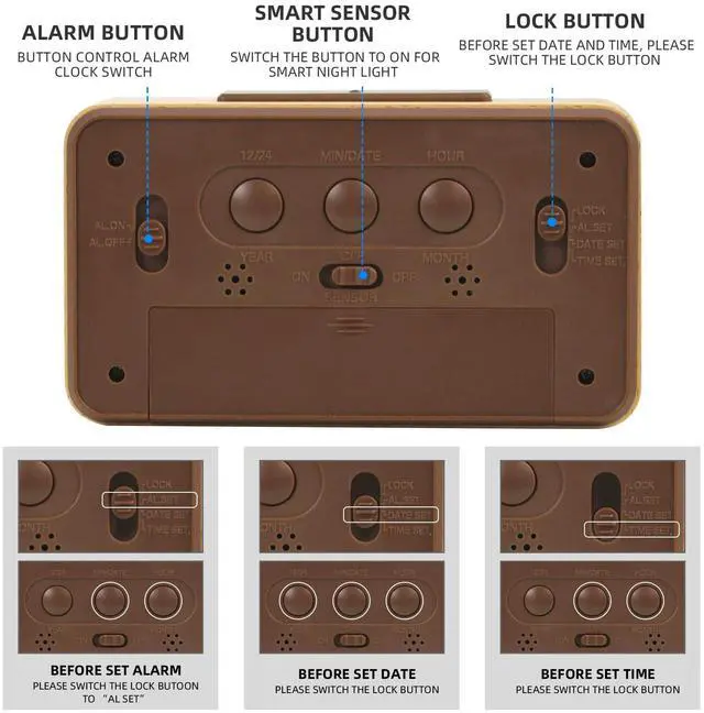 Alt view image 7 of 7 - Wooden Digital Battery Operated Alarm Clocks for Bedrooms, Beside, Table, Desk