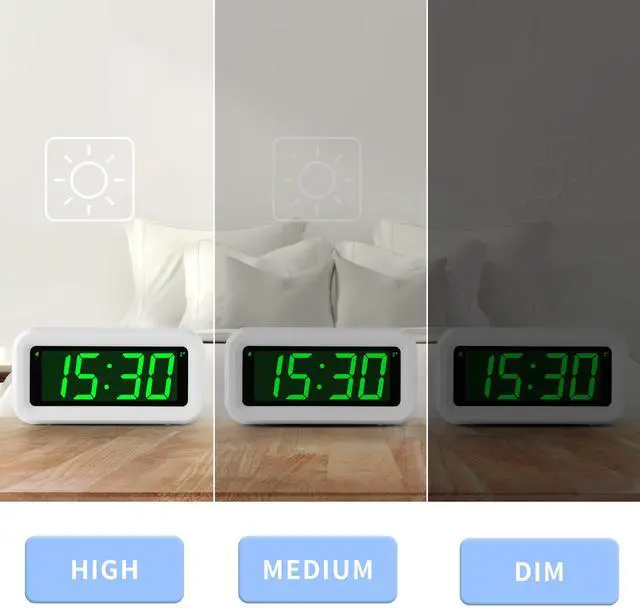 Alt view image 6 of 7 - 12 Inch Large Display Digital Alarm Clock for Kids & Adults, Dimmable LED Clock with Adjustable Brightness, Easy Snooze, Battery Operated Cordless Desk Clock for Bedroom, Kitchen, (White