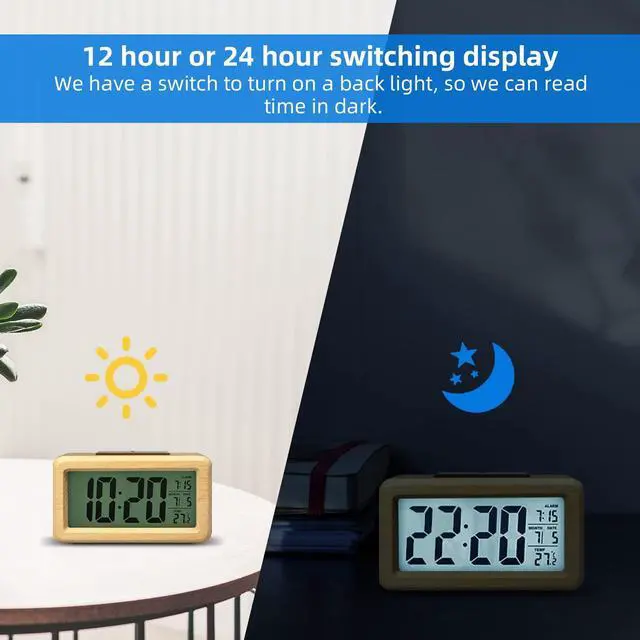 Alt view image 5 of 7 - Wooden Digital Battery Operated Alarm Clocks for Bedrooms, Beside, Table, Desk