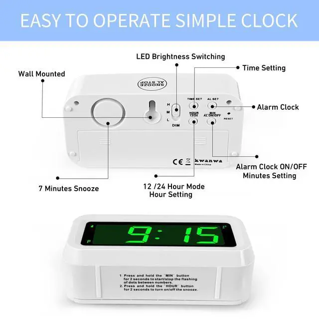 Alt view image 3 of 7 - 12 Inch Large Display Digital Alarm Clock for Kids & Adults, Dimmable LED Clock with Adjustable Brightness, Easy Snooze, Battery Operated Cordless Desk Clock for Bedroom, Kitchen, (White