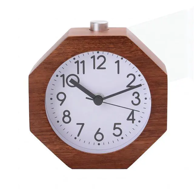 Main image of Wood Analog Alarm Clock, 3 Inches Non-Ticking Quiet Silent with Arabic Numerals Wake Up Backlight Snooze Function Battery Operated for Bedroom Heavy Sleepers (Brown)